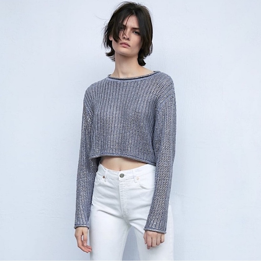 Zara Metallic Thread Open Knit Sweater